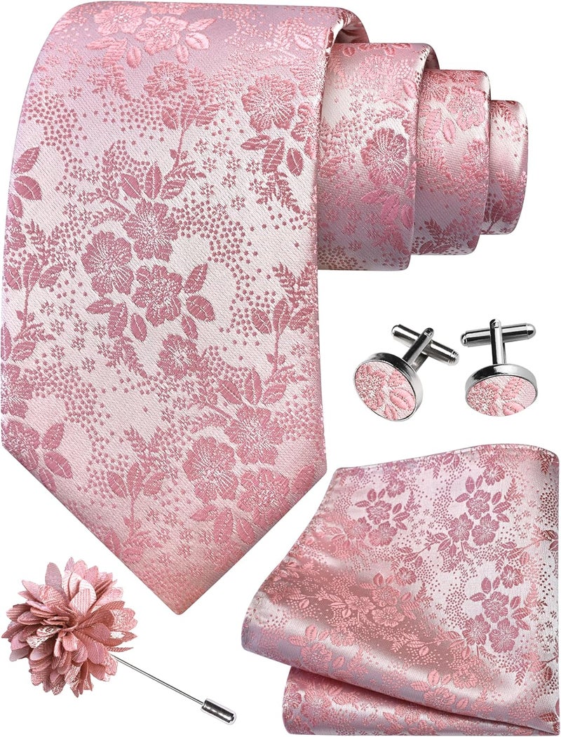 GUSLESON 3.15"（8cm） Mens Floral Tie and Lapel Pin Necktie Hankerchief Cufflinks Set for Men - Image 1